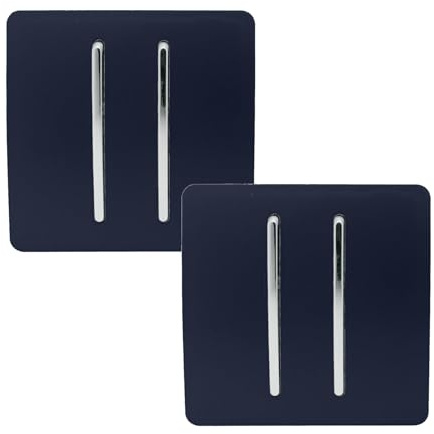 Trendi 2 Gang 2 Way Artistic Modern Glossy 10 Amp Rocker Tactile Light Switch Navy (Pack of 2)