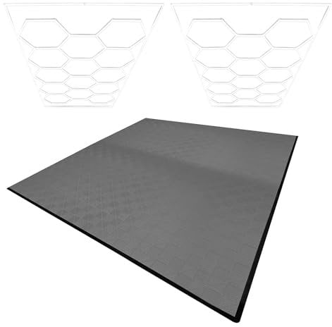 Vented Modular Interlocking Flooring Tiles x 225 Grey With Edges & Hexagon LED Lighting 28 White Lights & Border 6500K 3 Mount Options & Suspended Ceiling Kit Single Garage Floor Mat 6m x 6m 36m2