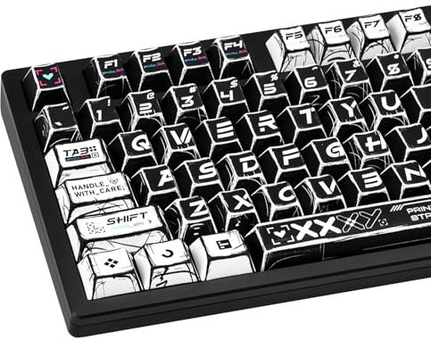 GEKUCAP Japanese Manga Theme Keycaps Set, Cherry Profile PBT Custom Key caps 135 Keys, Black and White Keyboard Keycap for Cherry MX Mechanical Keyboard US Layout with Key Puller