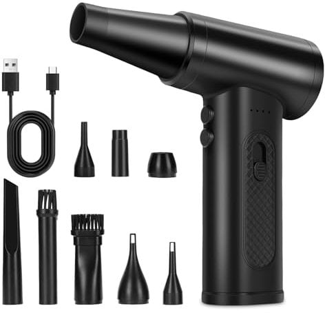 WODHMIEY Cordless Air Duster, 130000RPM Brushless Motor Electric Compressed Air Cleaner, 5000mAh Battery, 160W Powerful Blower, Stepless Speed Control, 8 Replaceable Nozzles, Compact & Portable