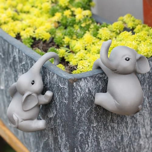 2 Stück Kletterelefant Figur Blumentopf Aufhänger Schildkröte Blumentopf Hugger Harz Schildkröte Statue Lustige Topfumarmung für Pflanzgefäße Niedliche Blumentopf Hugger Garten Zaun Balkon Terrasse