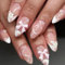 24pcs French Tip Press-On Nails - Almond 3D Floral Design, Elegant Stick-On, Natural Fit, No Glue, Full Cover Short Artificial Nails for Women