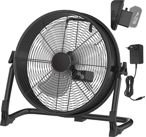 ILIKEPOW 12 Zoll Akku Ventilator für Makita 18V Batterie, Tragbarer Bodenventilator mit & Netzteil und USB-Ausgang, 360 ° Werstellbarer Winkel Windmaschine für Camping, Büro, Fitness(ohne Akku)