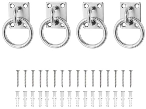 HASLED Piastra Oculare Acciaio Inox 304, 4 Pezzi con Viti e Tasselli - Gancio da Soffitto/Parete per Legno, Muratura - Capacità 250kg