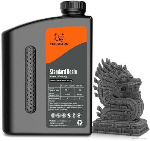TECBEARS Standard Resin 2KG Dunkelgrau | 405nm UV Resin Photopolymerharz für SLA/LCD/DLP 3D Drucker, Hohe Präzision und Schnelle Aushärtung, Geringer Geruch