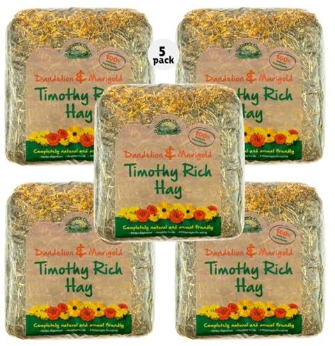 1kg, 2kg & 5kg Nature's Own Timothy Hay With Added Dandelions & Marigolds Animal Pet Natural Feed - For Rabbit Guinea Pig Chinchilla Hamster & Small Animals - 5 x 1kg