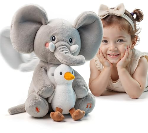 TUMAMA Kids Peluche Animal Qui Danse Et Repete pour Bebe, Interactif Jouet Musical avec Enregistrement, Dansante Parlante Jouets Enfant, Peluches Éléphant Jeux Et Animaux Interactifs avec 6 Chansons