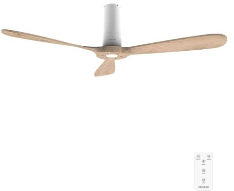 Cecotec Deckenventilator EnergySilence 5400 Classic White&LightWood | 40-W-DC-Motor, 132 cm, 3 Flügel, 6 Stufen, Fernbedienung, Timer bis 8 Std., Sommer-/Wintermodus