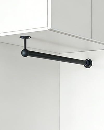 Kleiderstange Schrank Decken-zu-Wand Garderoben Hängestange mit Komplettset, Industrierohr für Kleiderschrank, Badezimmer Waschraum Kleidungsstützgestell(Black,120cm/47.2in/3.9ft)