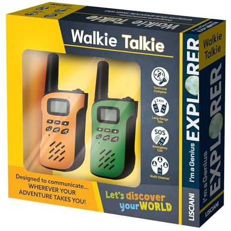 Lisciani - I'm a Genius Explorer - Walkie Talkie für Kinder ab 7 Jahren - Reichweite bis 5 km - Taschenlampe und integrierter Kompass - SOS-Ruf und Multi-Kanäle - Outdoor Abenteuer Set