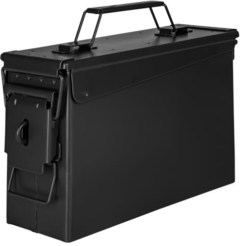 Trucky Munitionsbox Ammo Box Metallkiste Munitionskiste Metallbox | 28x10x18 cm, Schwarz, Aufbewahrungsbox mit Deckel, Army, Metall