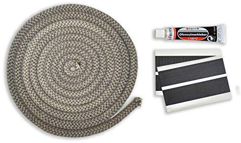 Kamindichtung Türdichtung Set 3m, ø 12mm inkl. Kleber & Abbinder Kordel-Dichtung für Scheiben passend für Caminos, Drooff, Olsberg, Oranier, Wamsler Kamin