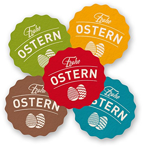 itenga Frohe Ostern Aufkleber Bunt einzeln 5 Farben Set Geschenkverpackung Gastgeschenk Sticker Osternest Tischdekoration (Gemischt, Aufkleber (5,5cm))