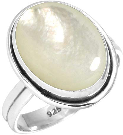 Jeweloporium 925 Silber Ringe für Frauen Größe 64(20.4) Weiß Echt Perlmutt Edelstein Jahrgang Silber Ringe Hochzeit Geschenk Solitär Schmuck