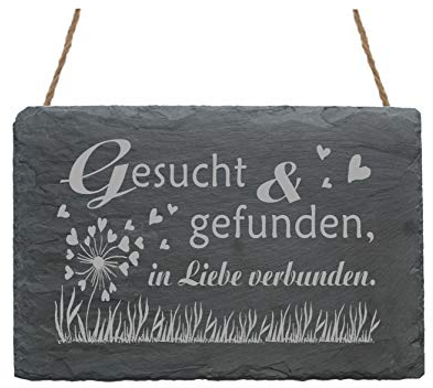 Wetterfeste Schiefertafel « GESUCHT und GEFUNDEN » mit Motiv HERZEN - Schild Türschild Dekoschild - Geschenk Valentinstag Verlobung Hochzeit Liebe