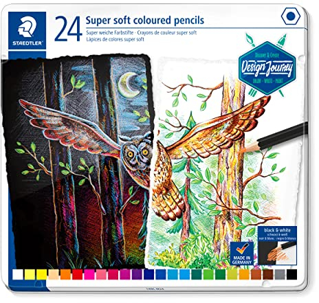 STAEDTLER 149C M24 Buntstifte (klassisches Sechskantformat, super weiche Mine, hohe Deckkraft auf hellem und dunklem Papier) Metalletui mit 24 leuchtenden Farben
