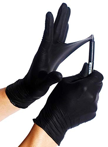 100x Guanti Monouso - Nero Extra Safe Robusto Guanti in nitrile Senza Polvere Senza Lattice AQL 1.5 Lavoro Pesante Meccanica Industria Chimica Lavastoviglie Pulizia (S (6-7), Nero)