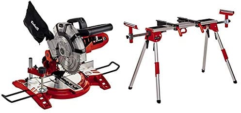Einhell Scie à onglet radiale TC-MS 2112 (1600 W, Largeur de coupe maximale : 120 mm, Table pivotante, Sac à poussière et blocage de sécurité) VERSION KIT avec Piètement Stationnaire MSS 1610