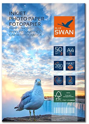 BLUE SWAN A4 Inkjet Fotopapier, 200g/m², Beidseitig Glänzend, Schnelltrocknend & Kratzfest, 100 Blatt - Hochauflösender, Farbintensiver Druck für Fotos, Flyer und Präsentationen