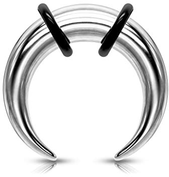 beyoutifulthings Dehn-Stab Taper Buffalo Horn Edelstahl Silber O-Ring Dehnanhänger Universal-Piercing Ohr-Piercing Ohr-Schmuck 2mm
