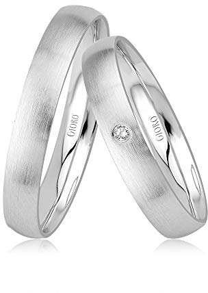 GIORO Fermo Eheringe Trauringe Hochzeitsringe massiv Weißgold *handgefasste Brillanten* Paarpreis Echtes Gold (8 Karat (333) Weißgold)