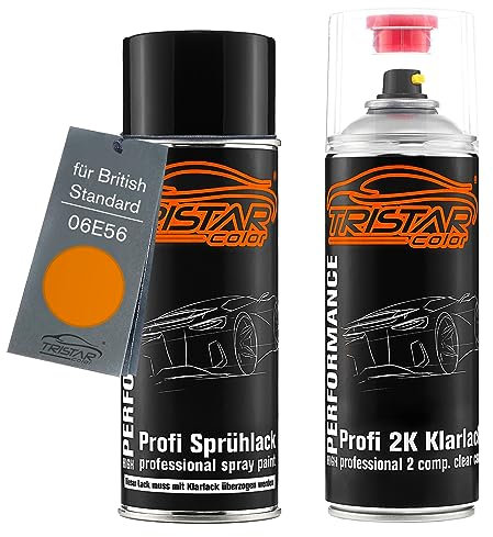 TRISTARcolor Autolack 2K Spraydosen Set für British Standard 06E56 Rost Basislack 2 Komponenten Klarlack Sprühdose
