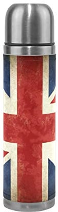 Linomo Vintage UK Flag Union Jack English England Stainless Steel Water Bottle,Insulated Leak Proof Double Vacuum Bottle for Sport Travel Camping Office 17 Oz