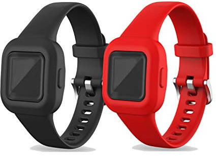 RuenTech 2er Pack Band Kompatibel mit Garmin Vivofit JR.3 Kids Armband Silicone Ersatzarmband Ersatzband Armbänder Bands Gurt Zubehör (schwarz+rot)