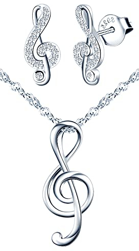 Yumilok Schmuckset Damen Schmuck Set Halskette mit Ohrringen Zirkonia Musik-Note Kette Ohrstecker in 925 Sterling Silber für Mädchen
