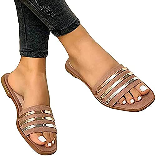 Morbuy Femmes Été Plate Sandales, Casual Rome Bout Ouvert Slip-on Chaussures Talon 2 CM Mode Bouche de Poisson Grande Taille Open Toe Non-Slip Confortable Sandales (43,Rose)