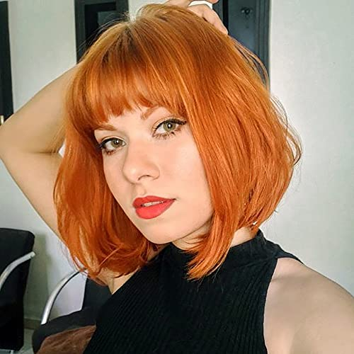 YEESHEDO Damen Orange Kurze Bob Gerade Haar Perücken mit Pony Hitzebeständige Synthetische Bunte Perücke für Frauen für Tägliche Party Cosplay Kostüme