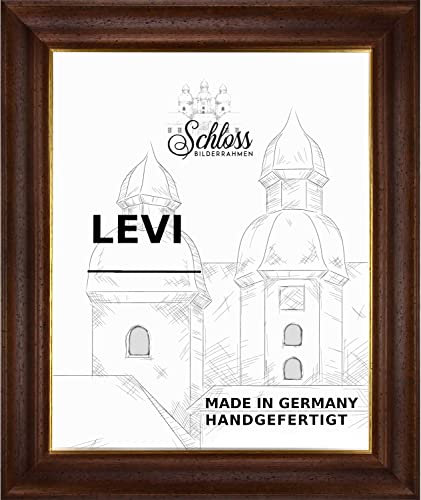 Bilderrahmen Barock Massivholz Donau 100 x 60 cm Farbe Nussbaum Gold mit entspiegeltem Kunstglas 1mm