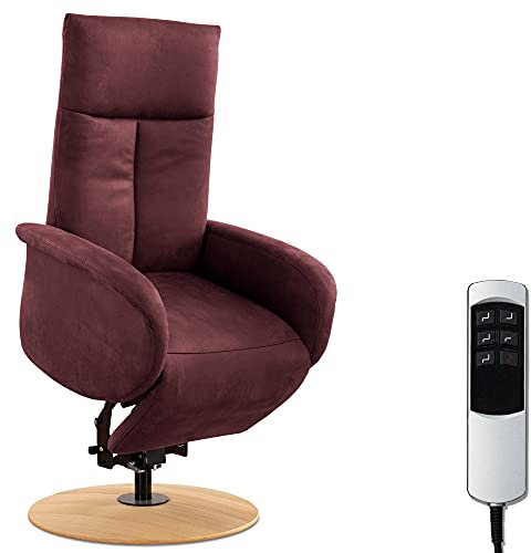 CAVADORE TV-Sessel Juba mit Akku / Fernsehsessel mit Aufstehhilfe + elektrisch verstellbarer Relaxfunktion / 2 E-Motoren / 75 x 112 x 82 / Lederoptik, Weinrot