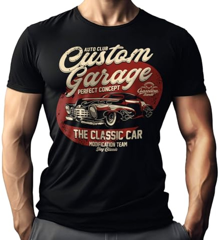 Herren T-Shirt für Oldtimer US-Car Fans: Custom Garage Classic Car
