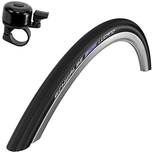 1 x Schwalbe Lugano 28 Rennradreifen K-Guard Fahrrad Mantel Decke in schwarz 700 x 33C (32-622) inkl. Fahrradklingel