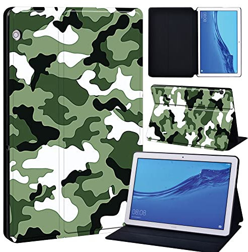 Oldimage Printed FINDING CASE Fit Huawei MediaPad T3 10 9.6 Leather Cover - PU Flip Leather Smart Lightweight Shell Stand Cover Case for Huawei MediaPad T3 10 9.6 (green camouflage)