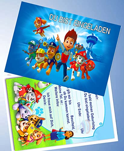 ich 10 Einladungskarten für Geburtstag Partys und Kindergeburtstag Kompatibel mit Paw Patrol Nr. 7