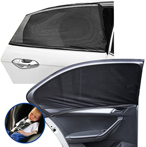 BEHAHAI 2 Pack Car Window Shades, Sun Shade for Rear Side Windows, Mosquito Net, UV Protection for Adults Pets, Fits Most Vehicles, Black-Large