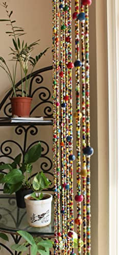 Mango Gifts Bohemian Hippie Beaded Curtain for Doorways Multicolour Glass Beads Stands 76 inch Length Set of 10 Strings - Add a Touch of Boho Charm to Your Home Decor