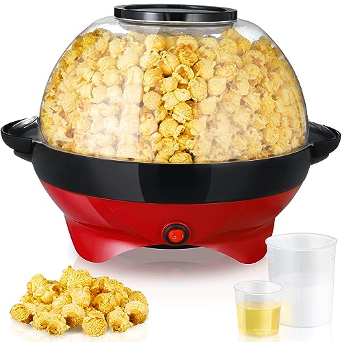 TLGREEN Popcornmaschine 5L, Rot+schwarz, mit Zucker & Öl, 800W, Antihaftbeschichtung, Abnehmbares Heizfläche, Großer Deckel als Servierschale