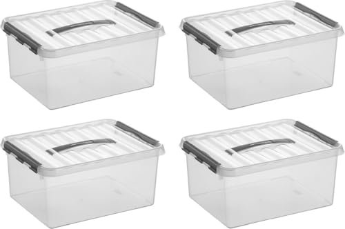Sunware Q-line Aufbewahrungsbox Transparent/Grau 15 Liter - Set mit 4 Stück