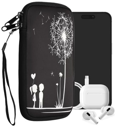 kwmobile Handytasche für Smartphones XXL - 7 - Neopren Handy Tasche Hülle Cover Case Schutzhülle - Pusteblume Love Weiß Schwarz - 17,7 x 8,5 cm Innenmaße