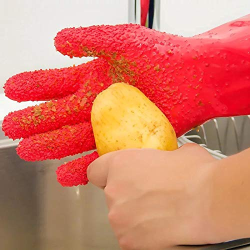 HUFFA Geschälte Kartoffelhandschuhe Küchengemüse Kratzen von Fischschuppen Reinigungshandschuhe rutschfeste Silikonhandschuhe Küchenwerkzeugzubehör (Color : Red Right)