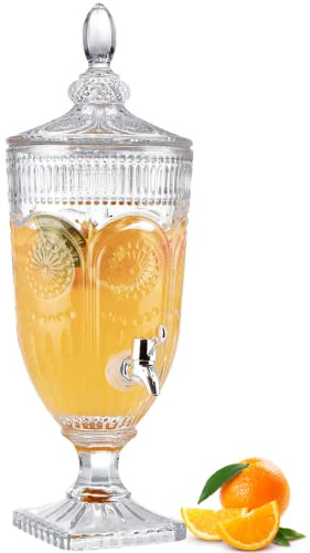ZWEBY Dispensador de Bebidas con Grifo 3L - con Tapa de Cristal y Grifo sin Fugas - dispensador de Bebidas de 0,8 galones - Agua Jugo Vino Sangria - para Fiestas, Bares