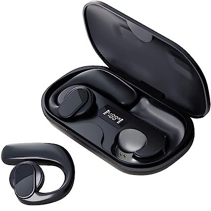 TWS Wireless Bone Conduction Digital Bluetooth Earbuds, 2023 New Bluetooth Wireless Headset with LED Digital Display Breathing Light, 5.3 Ear Buds for Sports (Black)