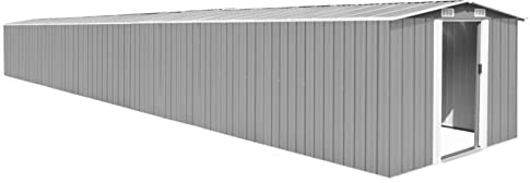Camerina Gerätehaus Fahrradschuppen GartengeräTehaus GartenhüTte GeräTeschuppen GeräTebox Garten Grau 257x990x181 cm Verzinkter Stahl