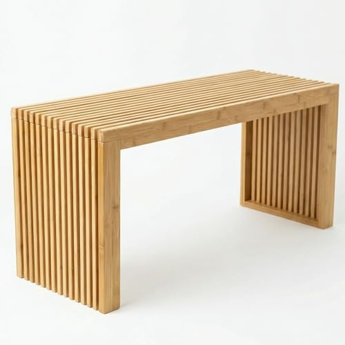 Bamboo Natural 36 inch Wooden Bench, Small Wood Benches for Entryway, Living & Dining Room, Kitchen, Bedroom, Bathroom, Hallway, Front Door, For Indoor & Outdoor Patio Use, Mid Century Modern Decor