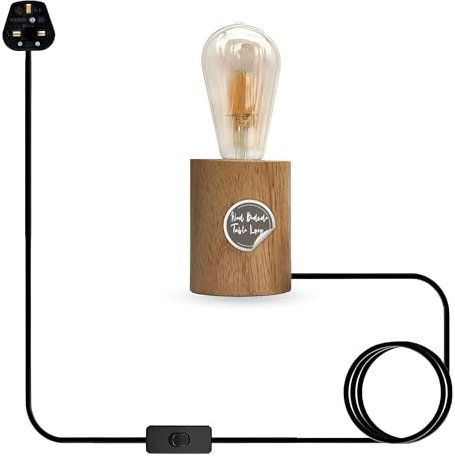 LEDSone Bedside Lamps Set of 1, Retro Wood Bedside Table Lamp, Tripod Desk Lamp with 3 Pin Plug in with ON/Off, Desk Lamps for Living Room, Bedroom, Office, E27 Base