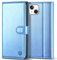 Kuafcase Compatible for iPhone 15 Case with 4 Card Slots Magnetic Closure Kickstand Shockproof Protective Phone Case Compatible for iPhone 15 6.1” - Sky Blue
