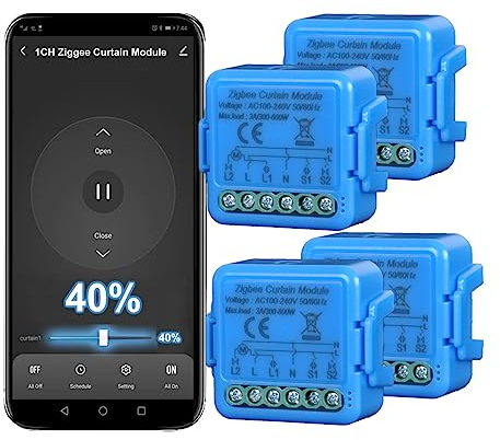 tuya zigbee Rollladenschalter, Modul für elektrische Rolläden Vorhänge, Smart Life App-Steuerung, Smart Switch kompatibel mit Alexa/Google Home, Perfekt für Vorhänge, Jalousien 4pcs